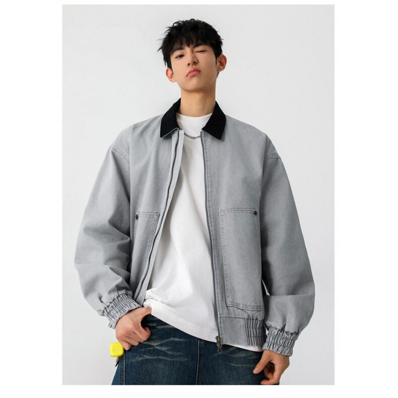 得物二开情侣大码翻领纯棉水洗夹克宽松休闲外套JK1206-P98，男装夹克，星座1103-3