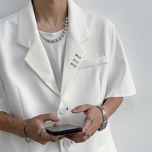 短袖西装外套男春夏设计感小众痞帅宽松西服-X105图片