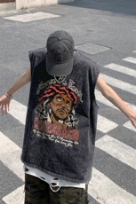 B239-1277-P38夏季水洗做旧背心/马甲美式复古人像印花无袖T恤，男装背心/马甲，星座514-2(原B239)