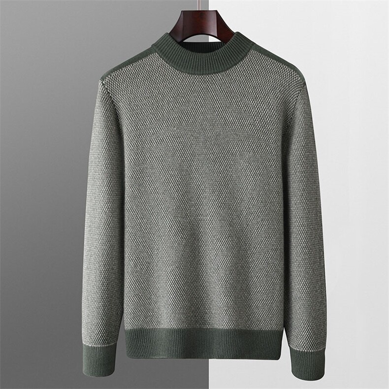 秋冬季羊毛男士七针加厚小半高圆领疙瘩针羊毛衫，男装羊毛衫，君贝羊绒