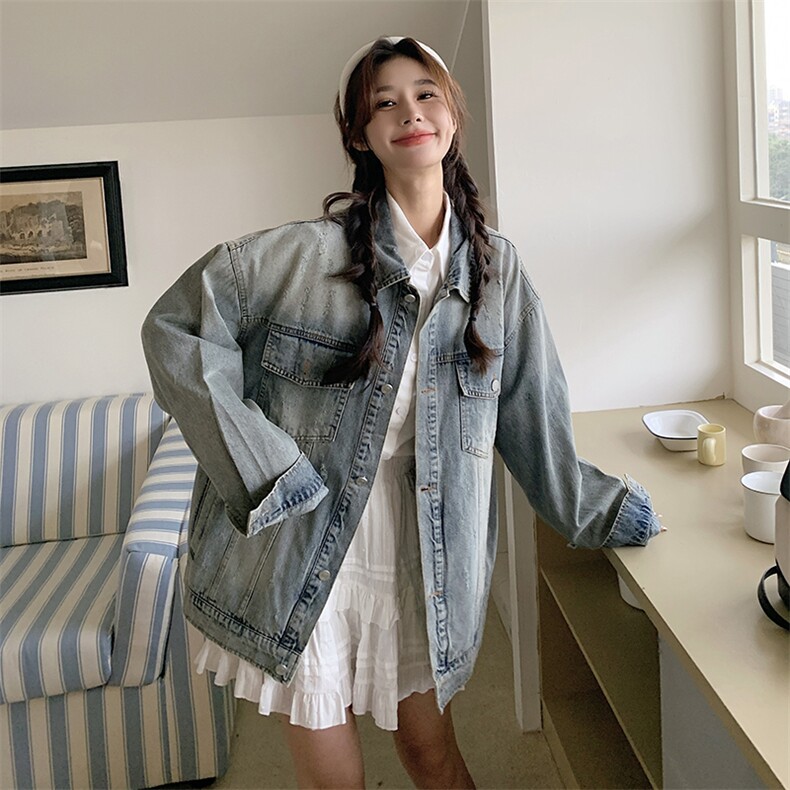 韩系chic宽松显瘦牛仔短外套女春秋2025新款超火好看长袖夹克上衣,女装短外套,2D035