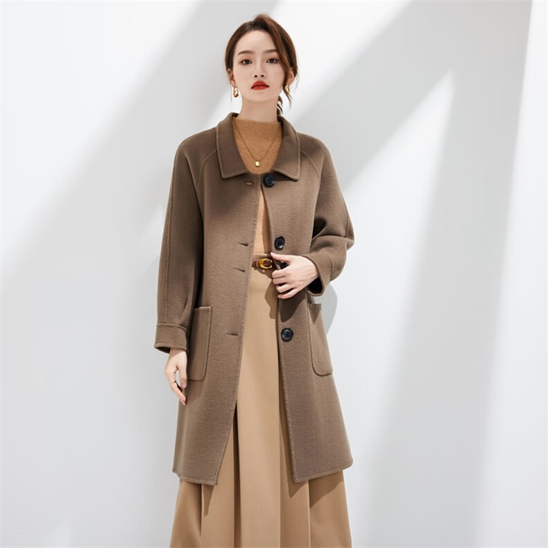 新款中长款双面大衣时尚百搭,女装双面呢大衣,柔娇羊绒大衣