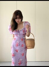 法式花色连衣裙均码现货，女装连衣裙，G