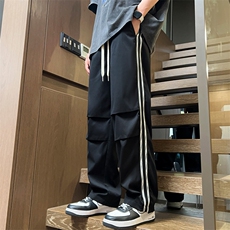 得物二开春季新款撞色侧条纹伞兵裤宽松直筒休闲运动裤K505-P32，男装休闲裤，星座914-3