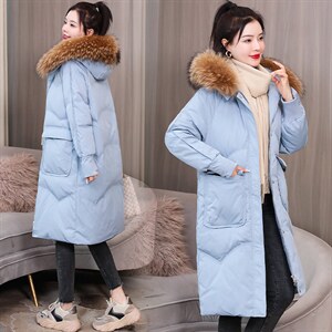 羽绒服女2021年新款白鸭绒中长款修身显瘦大毛领大码外套防寒服图片