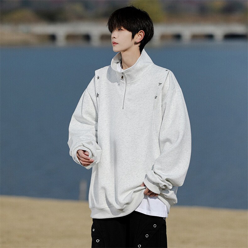 8XL-M星星铆钉半拉链卫衣大码重磅痞帅高街小众立领外套WY5109P58，男装卫衣，电商B238