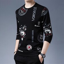 2023春秋季薄款男士卫衣中年圆领纯棉长袖t恤休闲宽松上衣打底衫，男装卫衣，电商B212（原钱塘6029）