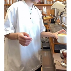 高克重亨利领短袖T恤男夏季美式潮牌设计感纯色宽松情侣半袖体恤，男装T恤，电商A061