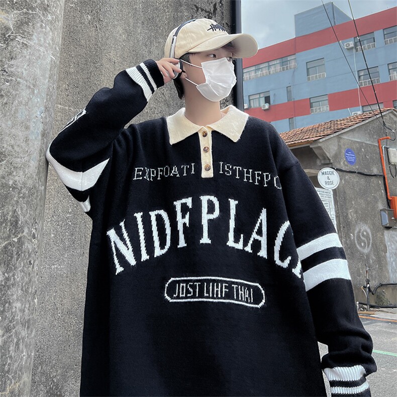 新款POLO领针织毛衣男韩版ins潮流字母拼色宽松上衣W5552-P42,男装针织衫/毛衣,星座512-3