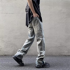 美式牛仔裤男复古潮流开衩高街帅气夏季洗水直筒长裤N00715-P45，男装牛仔裤，星座308B-1