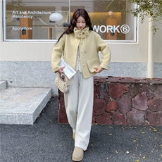 奶黄双面呢羊毛短款外套女春秋2025新款甜美小个子呢子大衣巨好看，女装毛呢外套，红龙果