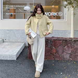 奶黄双面呢羊毛短款外套女春秋2025新款甜美小个子呢子大衣巨好看图片
