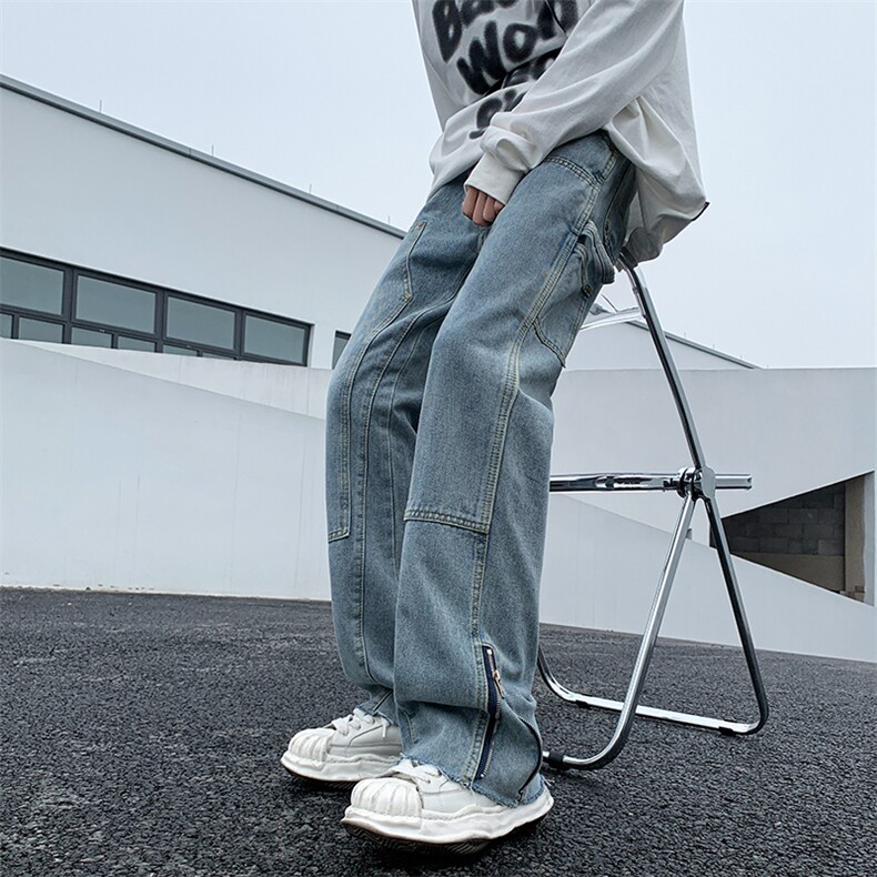 欧美风裤子vibe潮牌阔腿裤裤脚拉链牛仔裤高街男N0417-P50,男装牛仔裤,星座308B-1