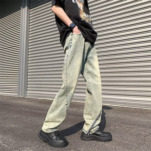 水洗长裤潮直脚牛仔裤气质日系宽松直筒拉链简约男青春流行夏季图片