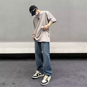 美式vibe高街裤子ins潮口袋设计工装牛仔裤男秋冬潮牌垂感拖地裤图片