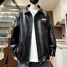 秋季贴标皮夹克男翻领皮衣青年外套潮流大码A266-PY006-P80控138，男装夹克，电商A266