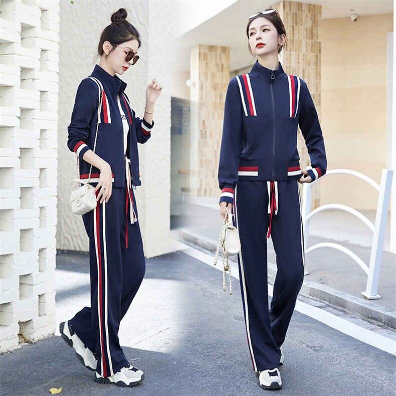 休闲运动套装女2025年新款春季时尚拼色运动服百搭女款两件套装裤，女装套装/套裙，妙形