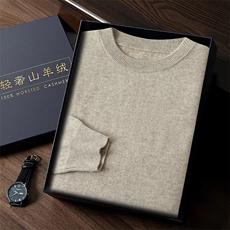 高品质男士秋冬新款简约休闲圆领羊绒衫轻奢保暖经典百搭，男装羊毛衫，台绒羊绒
