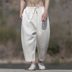 纯亚麻砂洗工艺夏季薄宽松小脚褶皱九分裤子男K28，男装休闲裤，星座704A（原B229A）