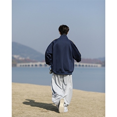 8XL-M三条杠运动卫衣特大码美式条纹立领夹克开衫外套JK5205/P65，男装夹克，电商B238