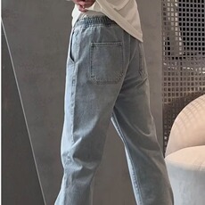 夏季新款美式高街微阔直筒浅蓝色牛仔裤男士潮流百搭简约休闲长裤，男装牛仔裤，电商B212（原钱塘6029）