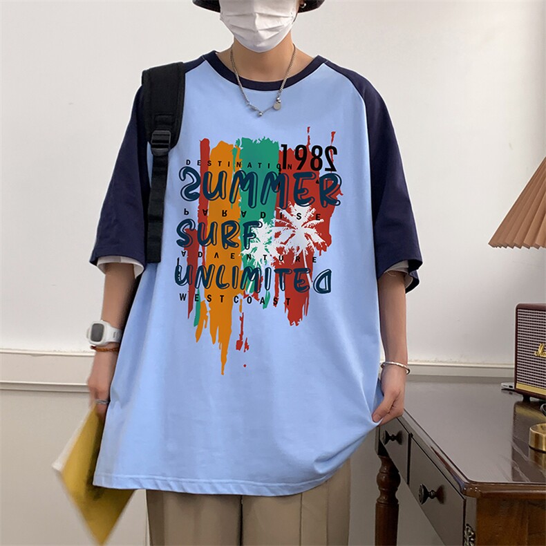 32支双纱直播重磅260克手绘美式潮牌宽松印花复古短袖t恤控49,男装T恤,星座301D-4(原星座1004-4）