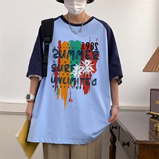 32支双纱直播重磅260克手绘美式潮牌宽松印花复古短袖t恤控49，男装T恤，星座301D-4(原星座1004-4）