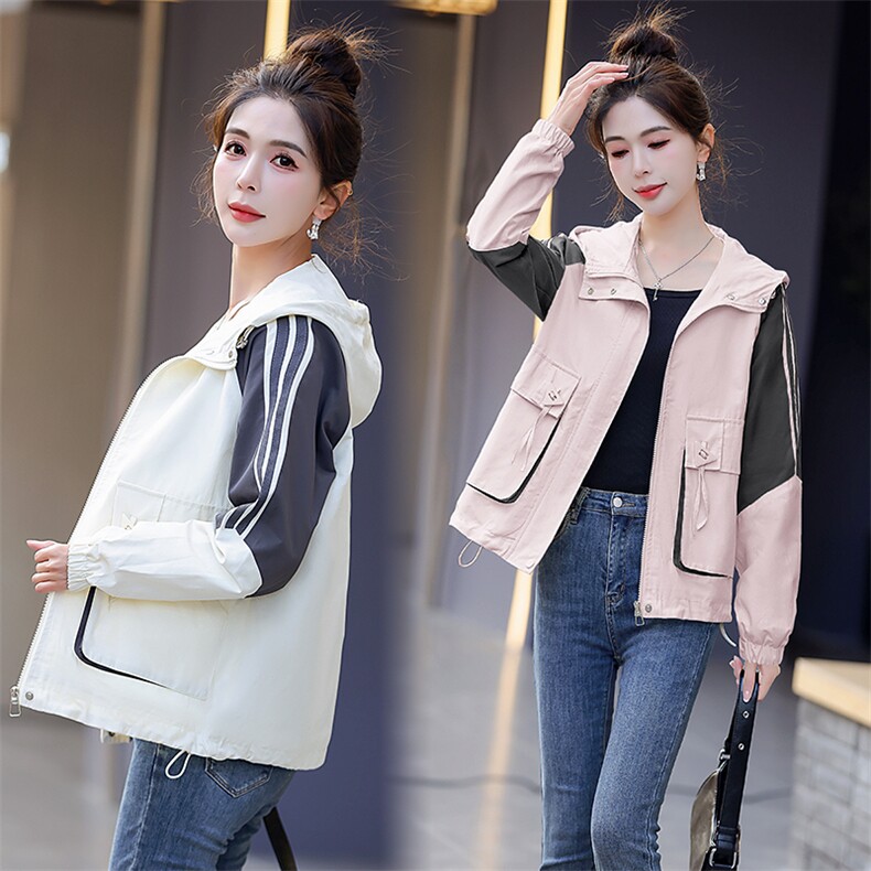 现货秒发2024春秋新款韩版连帽外套冲锋衣外套,女装派克服,星宇服饰