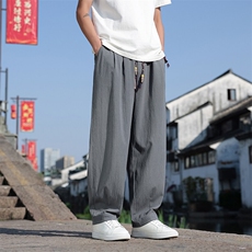春夏新款风棉麻宽松透气休闲裤男士帅气阔腿直筒裤K2511-P65，男装休闲裤，电商A008