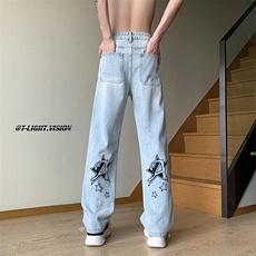 B221美式ins高街小众百搭刺绣直筒牛仔裤LK23037-P60控78，男装牛仔裤，电商B221
