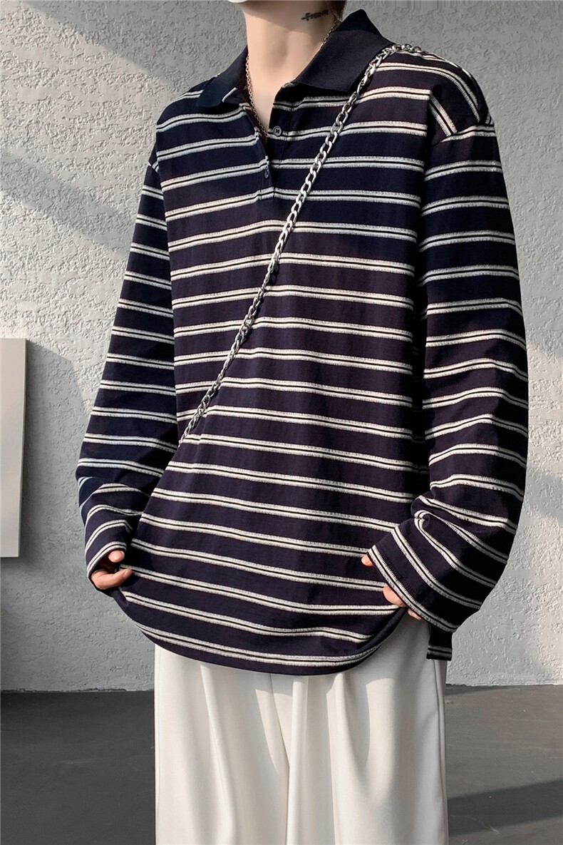 8XL-M条纹定律polo衫男翻领长袖t恤大版宽松上衣CX3011-P39,男装T恤,电商D206-1