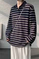 8XL-M条纹定律polo衫男翻领长袖t恤大版宽松上衣CX3011-P39，男装T恤，电商D206-1