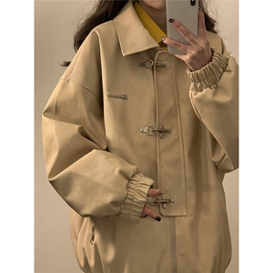 中性风黄底夹克女大码M-5XL夹克男水洗雪花皮衣女JK8741P130控168图片