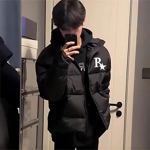 1506-1/M星星P棉衣1/P67休闲旗帜印花棉衣棉服男女加厚外套立领图片
