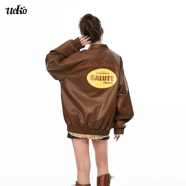 美式复古宽松潮牌飞行员工装皮衣夹克外套棒球服310A-4-B921-P80,男装夹克,星座310A-4
