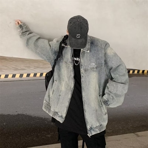 美式牛仔外套男春秋高街vibe潮牌复古痞帅宽松休闲夹克J0245-p65图片