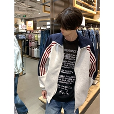 美式条纹撞色开衫卫衣男女款中性风宽松休闲百搭外套WY37-P48，女装短外套，星座208-5