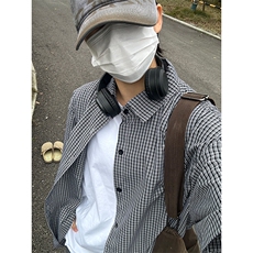 格子衬衫春夏美式短袖衬衫港风情侣装休闲衬衣CS286-P30，男装T恤，星座301C-5