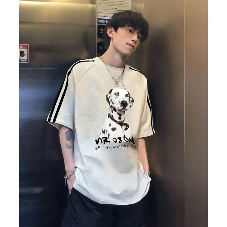 抖音得物高品质二开240克宽松纯棉美式潮牌三条杠织带短袖T恤，男装T恤，电商A486