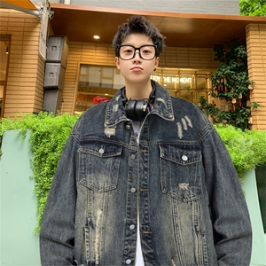 得物二开 美式复古破洞牛仔外套高街水洗工装夹克上衣JK1297-P78图片