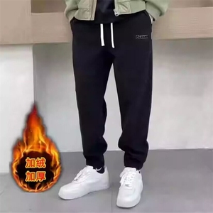 美式高街卫裤男宽松加绒加厚束脚运动裤侧边条纹裤子拼接休闲长裤图片