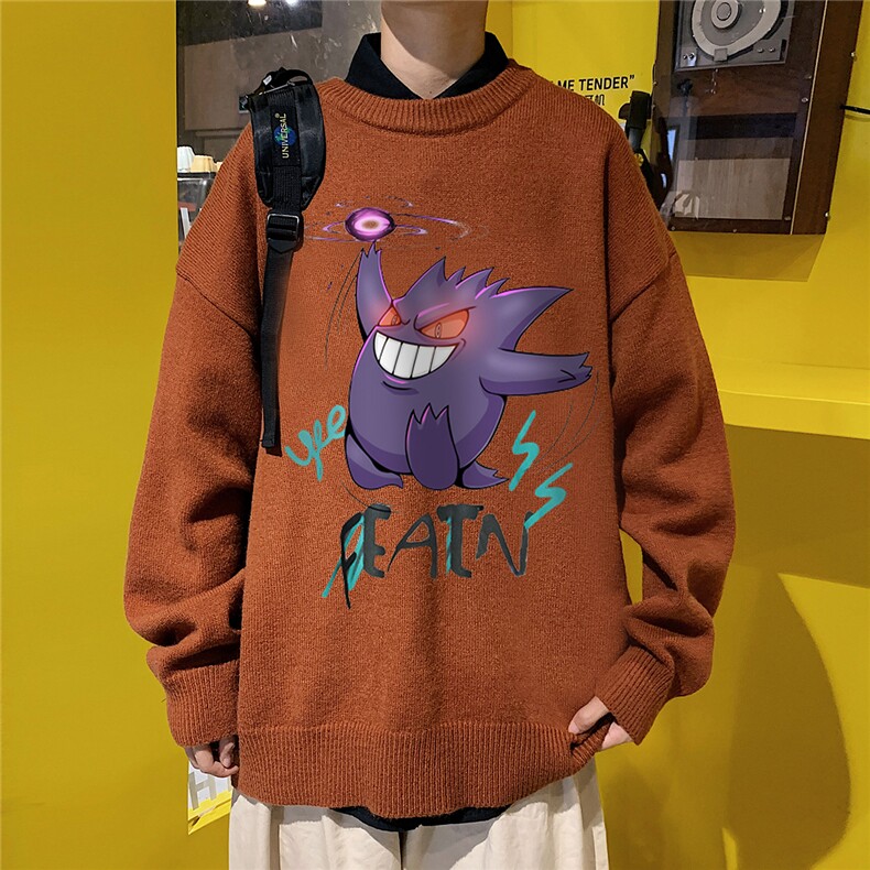 1港风新款宽松休闲中性情侣潮流印花毛衣男外套7633P48加绒P55,男装针织衫/毛衣,星座226-2