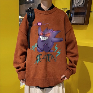 1港风新款宽松休闲中性情侣潮流印花毛衣男外套7633P48加绒P55