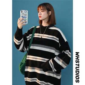 冬装新款条纹宽松休闲针织线衫女 简约休闲中性毛衣 Q322-P68，男装针织衫/毛衣，星座617A-6（原A405-1）