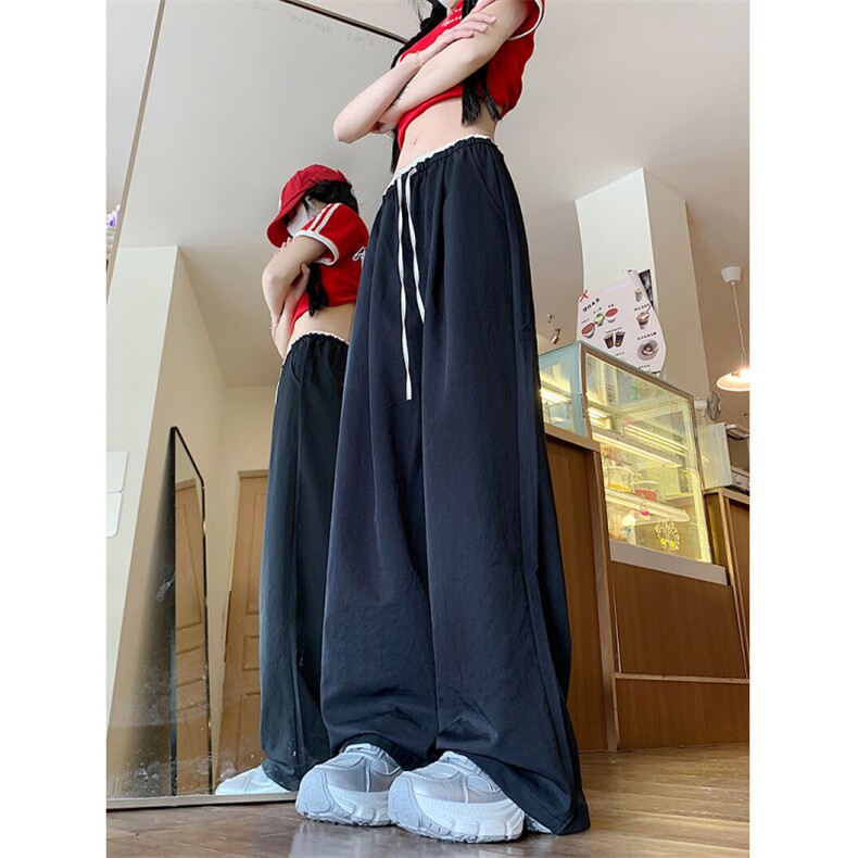 AK2216-P38撞色冰丝阔腿裤女夏季薄款肌理感直筒休闲裤,男装休闲裤,星座617A-2