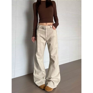 大码美式复古廓形弯刀牛仔裤男女2025新款褶皱宽松阔腿休闲拖地裤图片