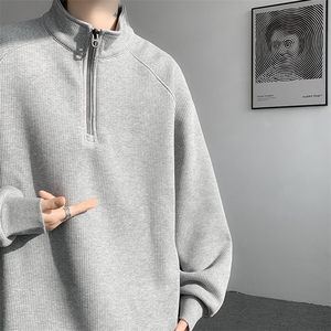 8XL-M 特大码卫衣男纯色百搭条纹肌理立领拉链长袖T恤男WY08P55图片