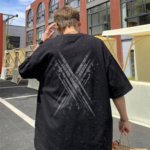 可48小时发货支持抖音得物来样二开 美式满天星亮片短袖T恤MTX662图片