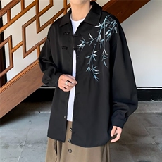 新中式风长袖衬衫男装春秋宽松刺绣衬衣夏季短袖C08，男装衬衫，星座1116A-1（原606A）