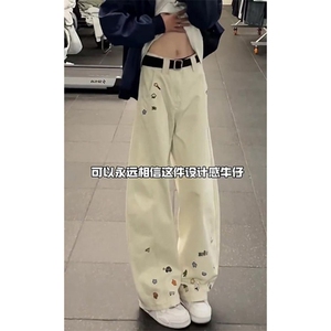 1506-1/K6621/P50原版质量刺绣黑色白色宽松百搭男女直筒裤子潮牌图片
